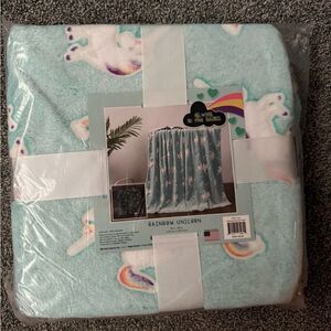 Rainbow Unicorn Sherpa Glow in the Dark Throw Blanket Kids Fantasy Warm Cover